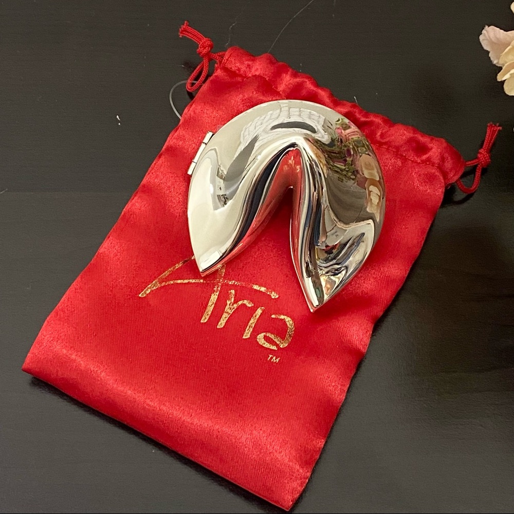 Silver Tone Large Fortune Cookie Souvenir Trinket Box